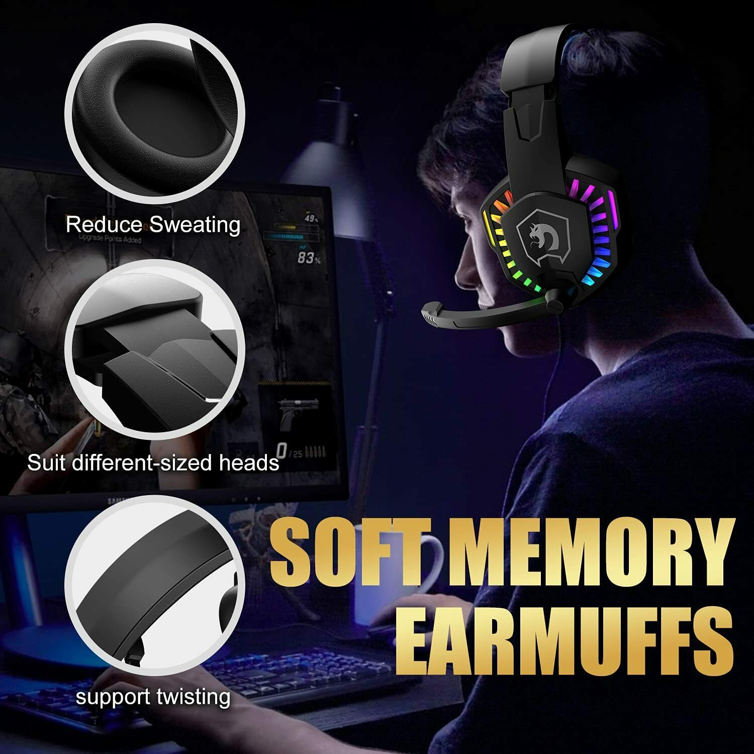 Gaming Keyboard & Mouse & Headset & Mousepad Set RGB Backlit Wired for PC Laptop V201-W11439577