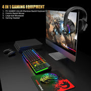 Gaming Keyboard & Mouse & Headset & Mousepad Set RGB Backlit Wired for PC Laptop V201-W11439577