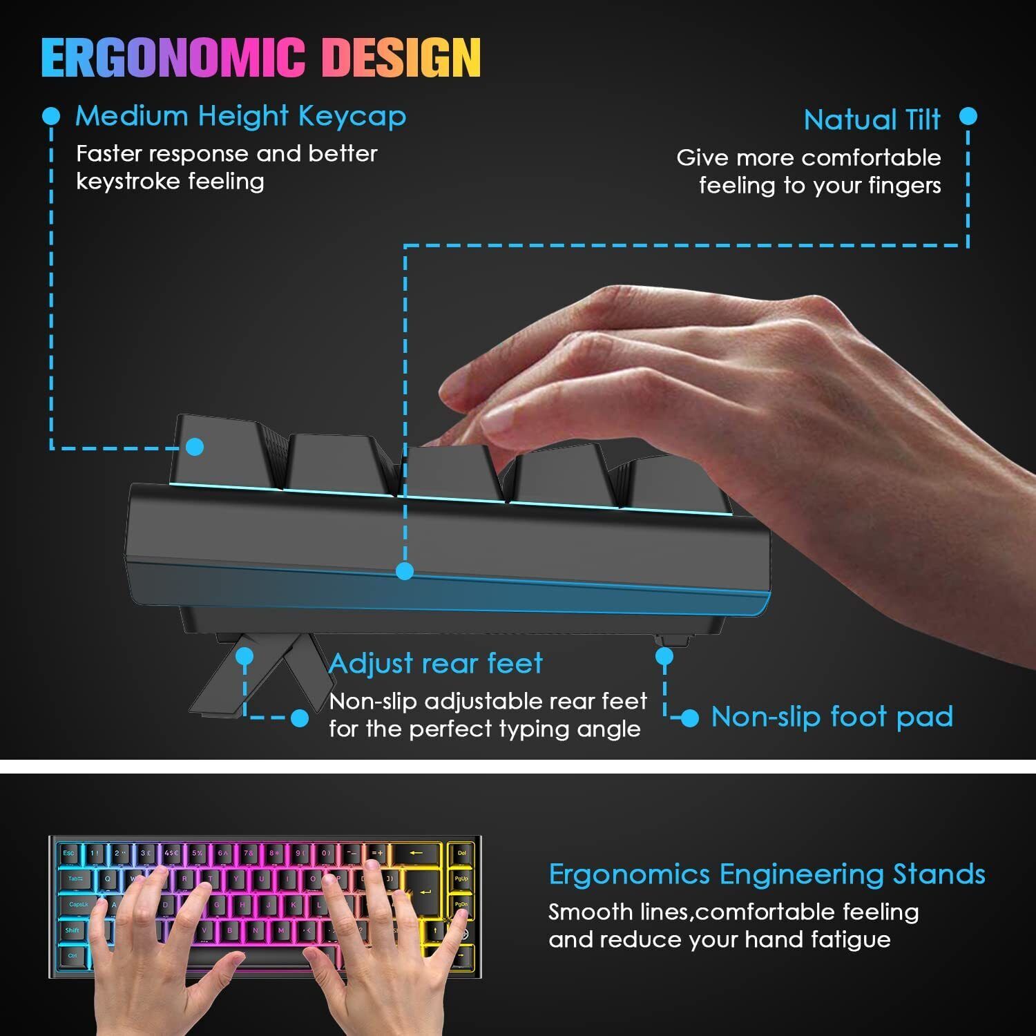 67 Keys Layout Design Mechanical Gaming Keyboard PC PS4 RGB Backlight Wired USB Black V201-W11564683