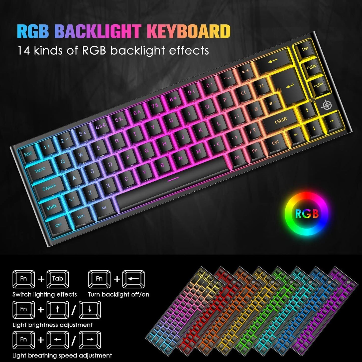 67 Keys Layout Design Mechanical Gaming Keyboard PC PS4 RGB Backlight Wired USB Black V201-W11564683
