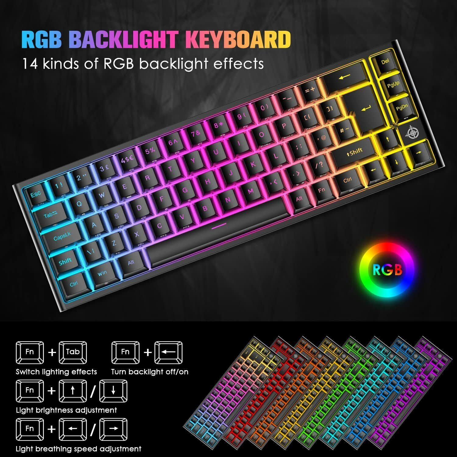 67 Keys Layout Design Mechanical Gaming Keyboard PC PS4 RGB Backlight Wired USB Black V201-W11564683