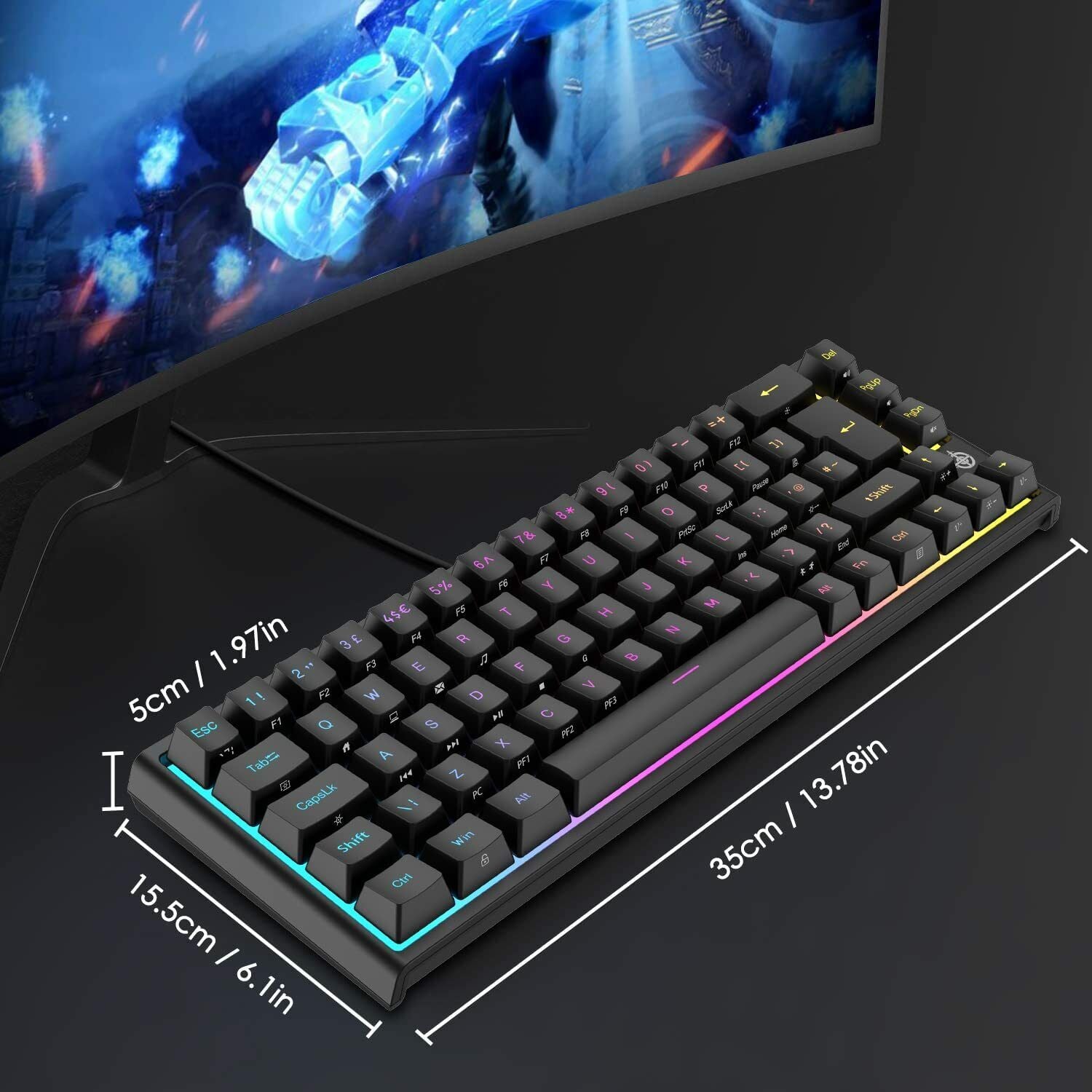 67 Keys Layout Design Mechanical Gaming Keyboard PC PS4 RGB Backlight Wired USB Black V201-W11564683