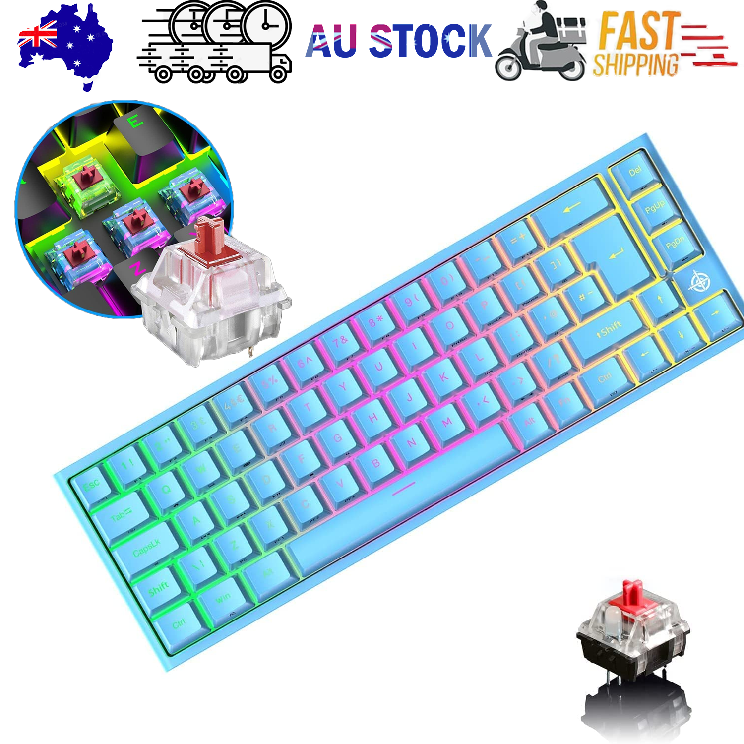 67 Keys Layout Design Mechanical Gaming Keyboard PC PS4 RGB Backlight Wired USB Blue V201-W11564684