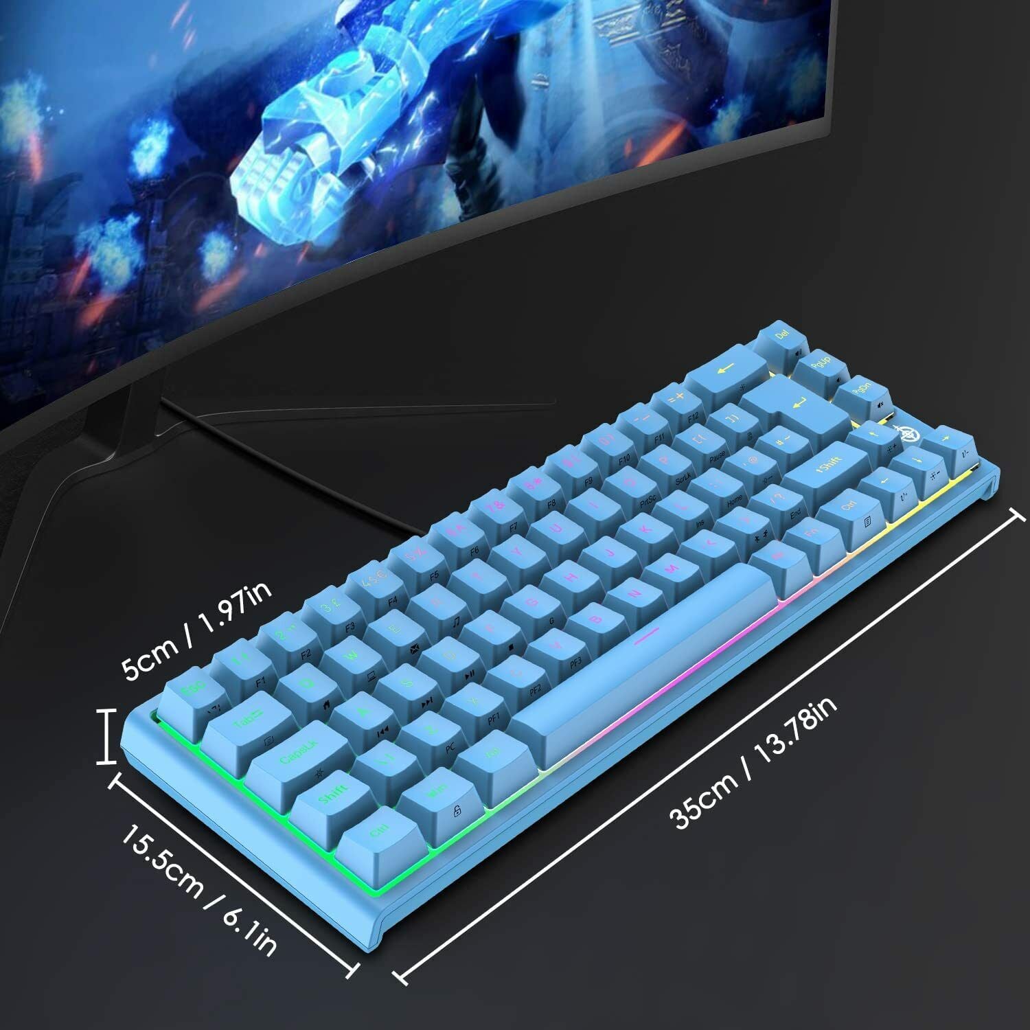 67 Keys Layout Design Mechanical Gaming Keyboard PC PS4 RGB Backlight Wired USB Blue V201-W11564684