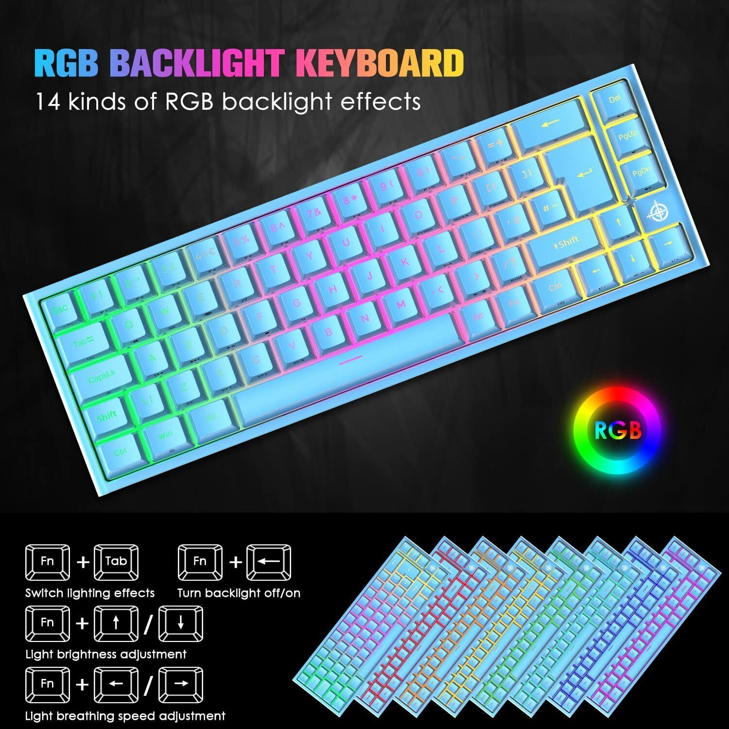 67 Keys Layout Design Mechanical Gaming Keyboard PC PS4 RGB Backlight Wired USB Blue V201-W11564684