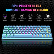 67 Keys Layout Design Mechanical Gaming Keyboard PC PS4 RGB Backlight Wired USB Blue V201-W11564684