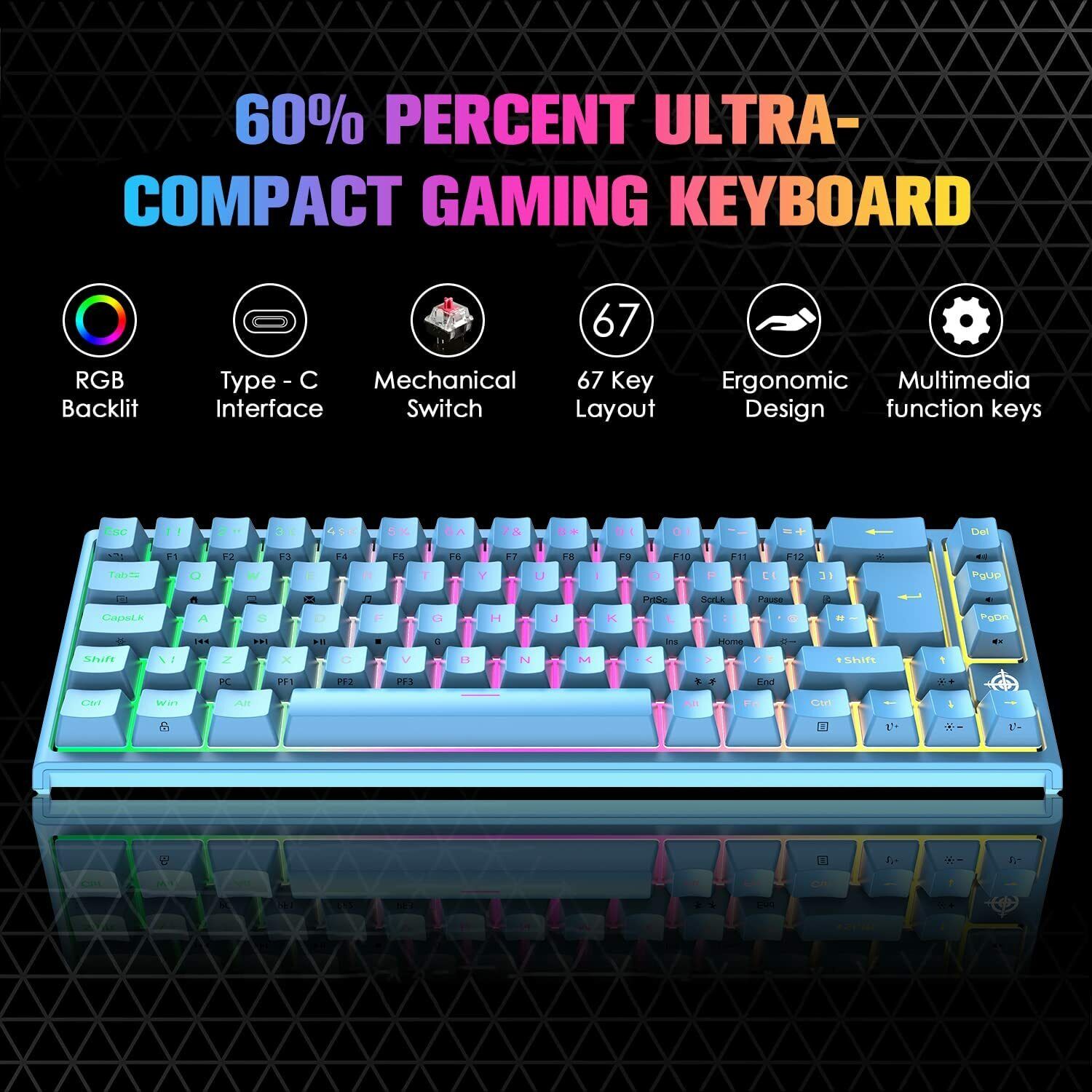 67 Keys Layout Design Mechanical Gaming Keyboard PC PS4 RGB Backlight Wired USB Blue V201-W11564684