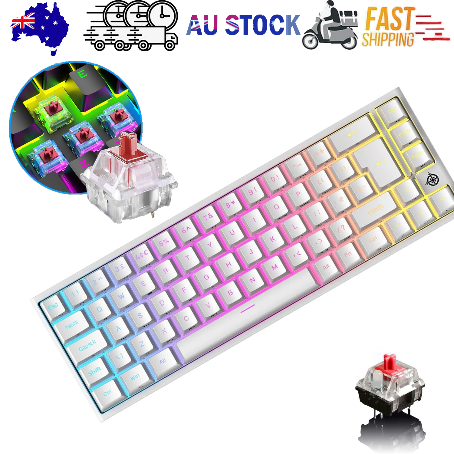 67 Keys Layout Design Mechanical Gaming Keyboard PC PS4 RGB Backlight Wired USB White V201-W11564685