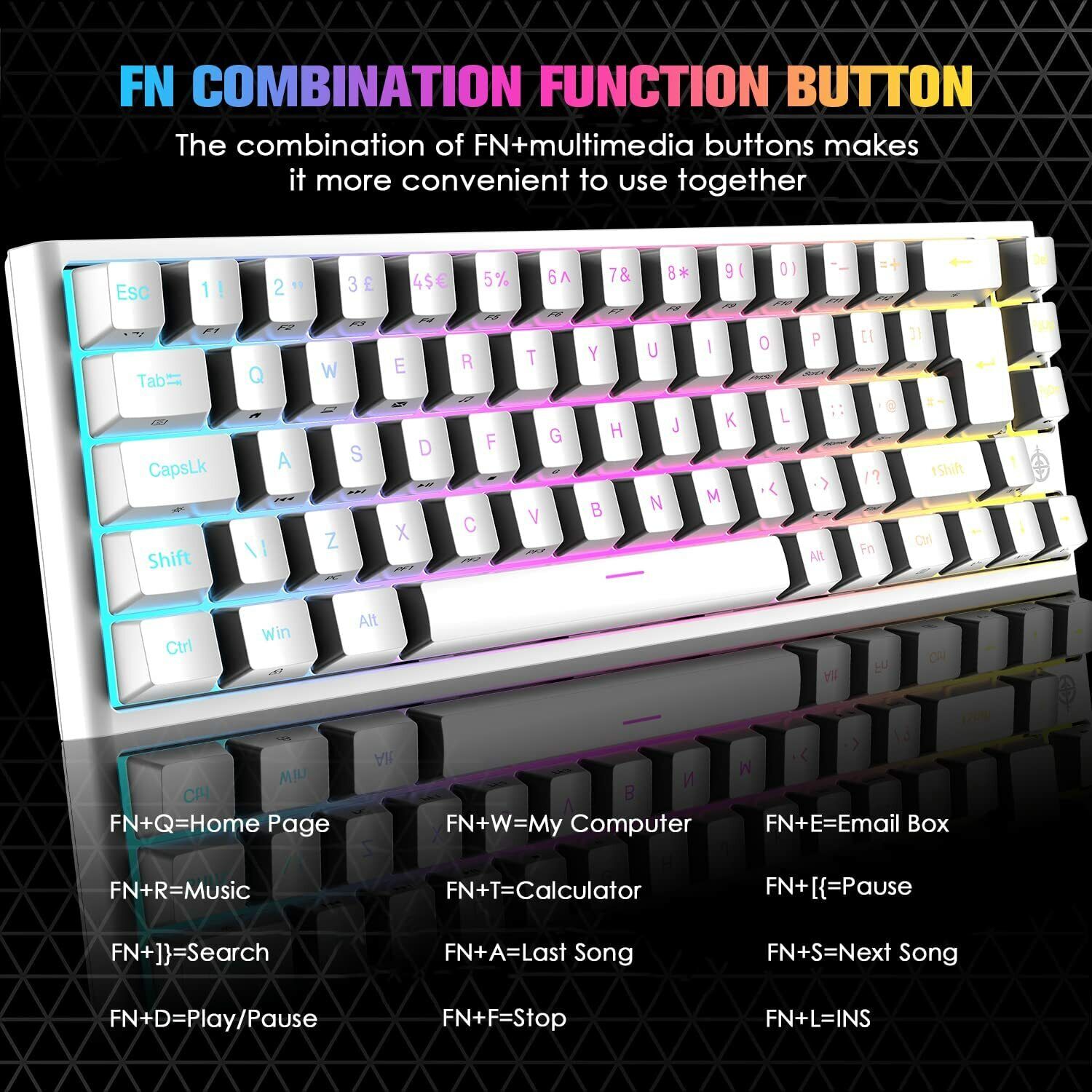 67 Keys Layout Design Mechanical Gaming Keyboard PC PS4 RGB Backlight Wired USB White V201-W11564685