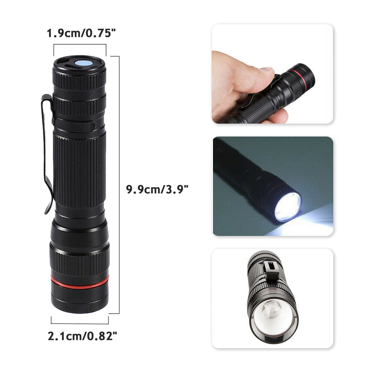 2x Mini Tactical Flashlight Small LED Torch 3 Mode Super Bright Light Clip Lamp V201-W11598118