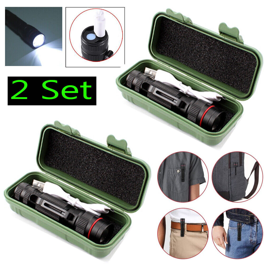 2x Mini Tactical Flashlight Small LED Torch 3 Mode Super Bright Light Clip Lamp V201-W11598118