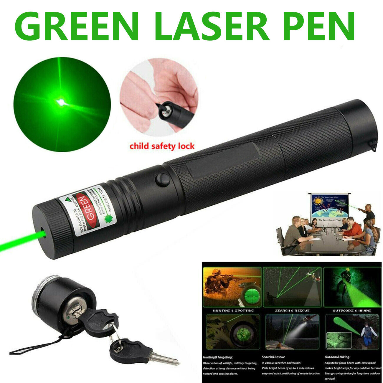 990Miles Rechargeable Green Laser Pointer Pen Light Astronomy Visible Beam Lazer V201-W11598171