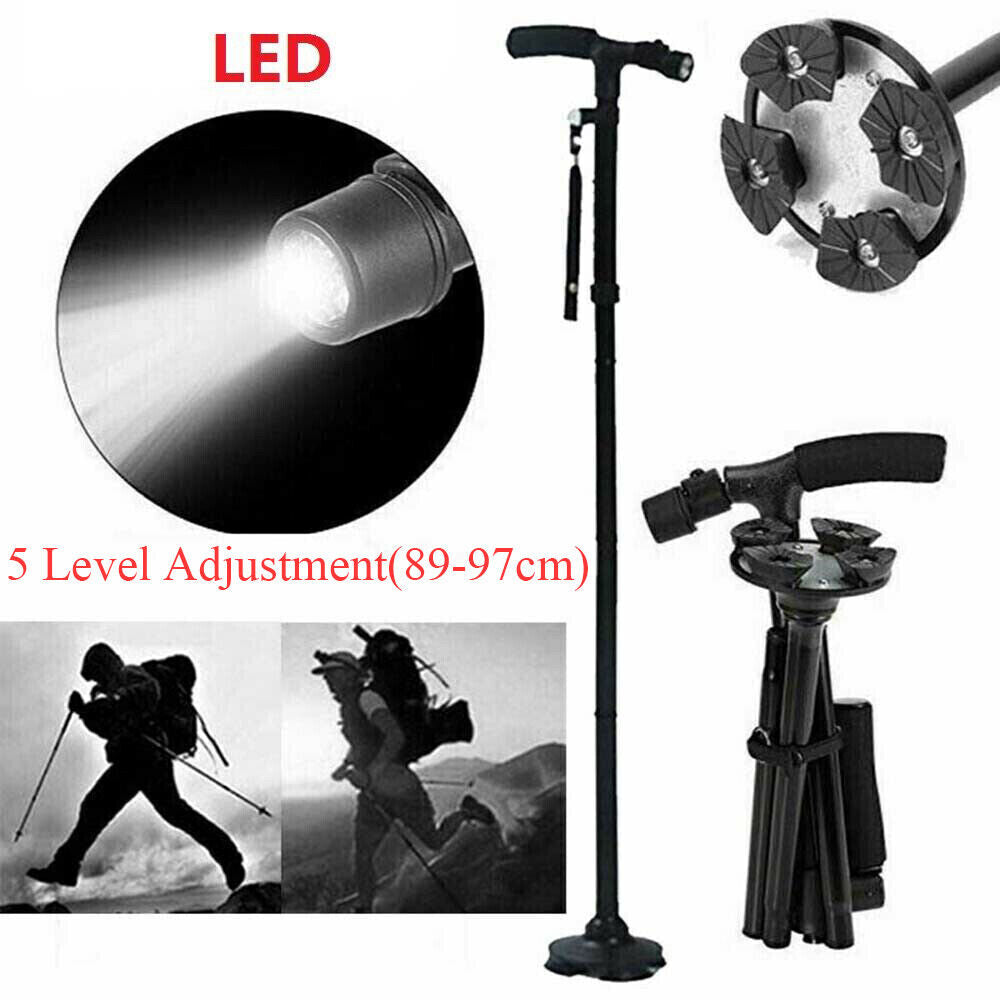 Walking Stick Cane Folding Handle Adjustable fixed LED Light Aid Holder Lighting V201-W11598221