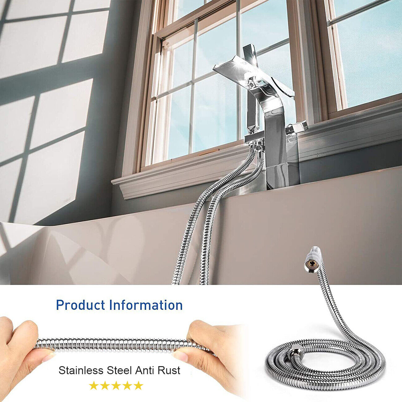 5 FT Handheld Shower Head Hose 1.5m Bathroom Stainless Steel Shower Water Tube V201-W11598241