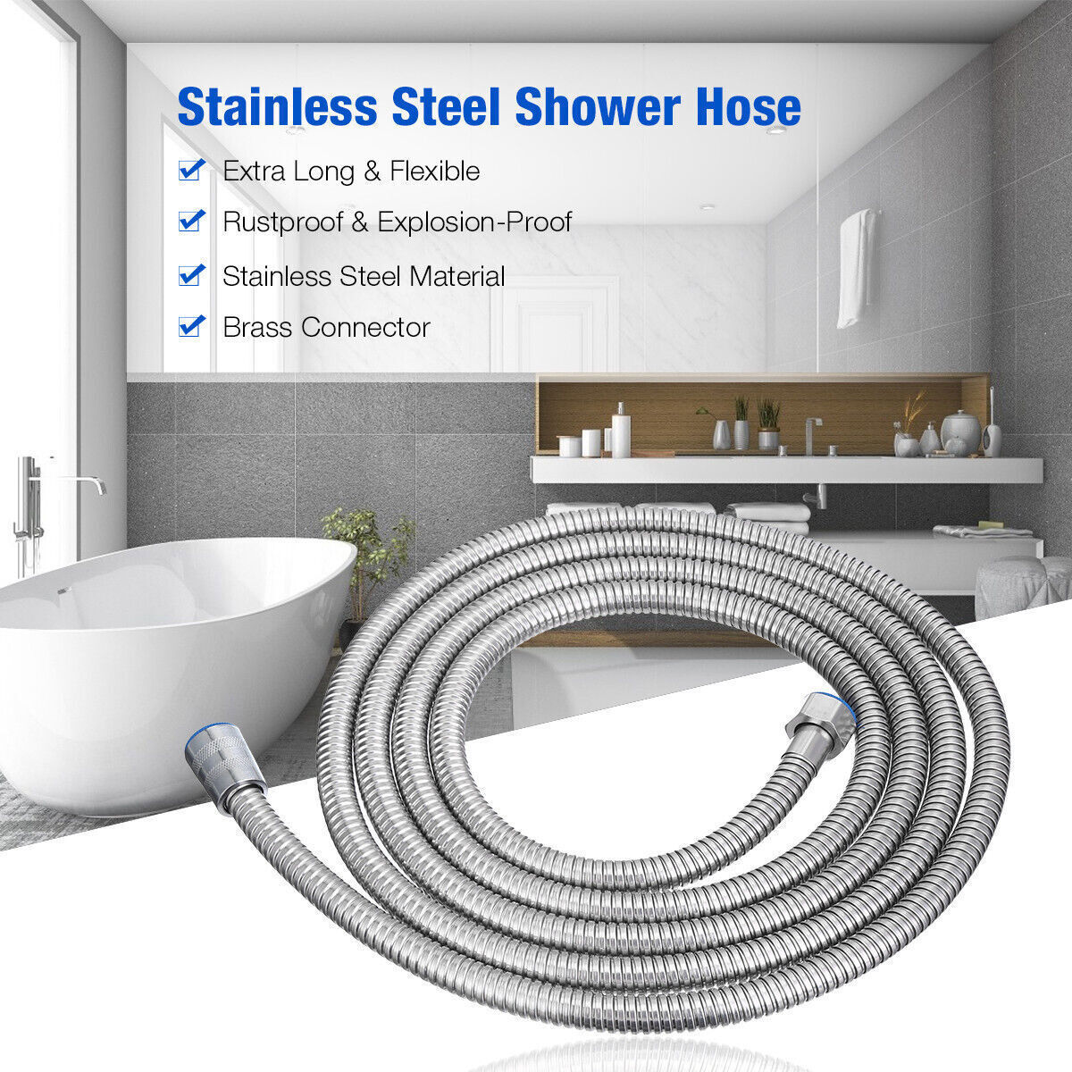 5 FT Handheld Shower Head Hose 1.5m Bathroom Stainless Steel Shower Water Tube V201-W11598241