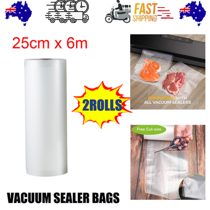 2ROLLS 25CM Vacuum Sealer Bags Rolls Vaccum Food Saver Storage Seal 6M V201-W11820291