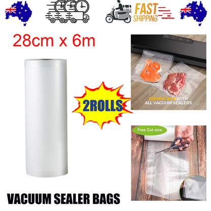 2ROLLS 28CM Vacuum Sealer Bags Rolls Vaccum Food Saver Storage Seal 6M V201-W11820296