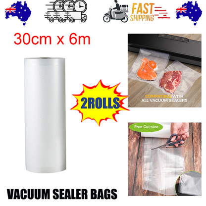 2ROLLS 30CM Vacuum Sealer Bags Rolls Vaccum Food Saver Storage Seal 6M V201-W11820303