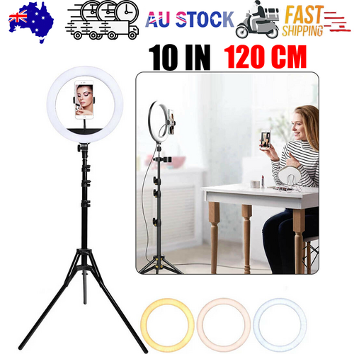 120cm 10"LED Ring Light Dimmable Lighting Kit Phone+Selfie Tripod Makeup Live Lamp V201-W11877745
