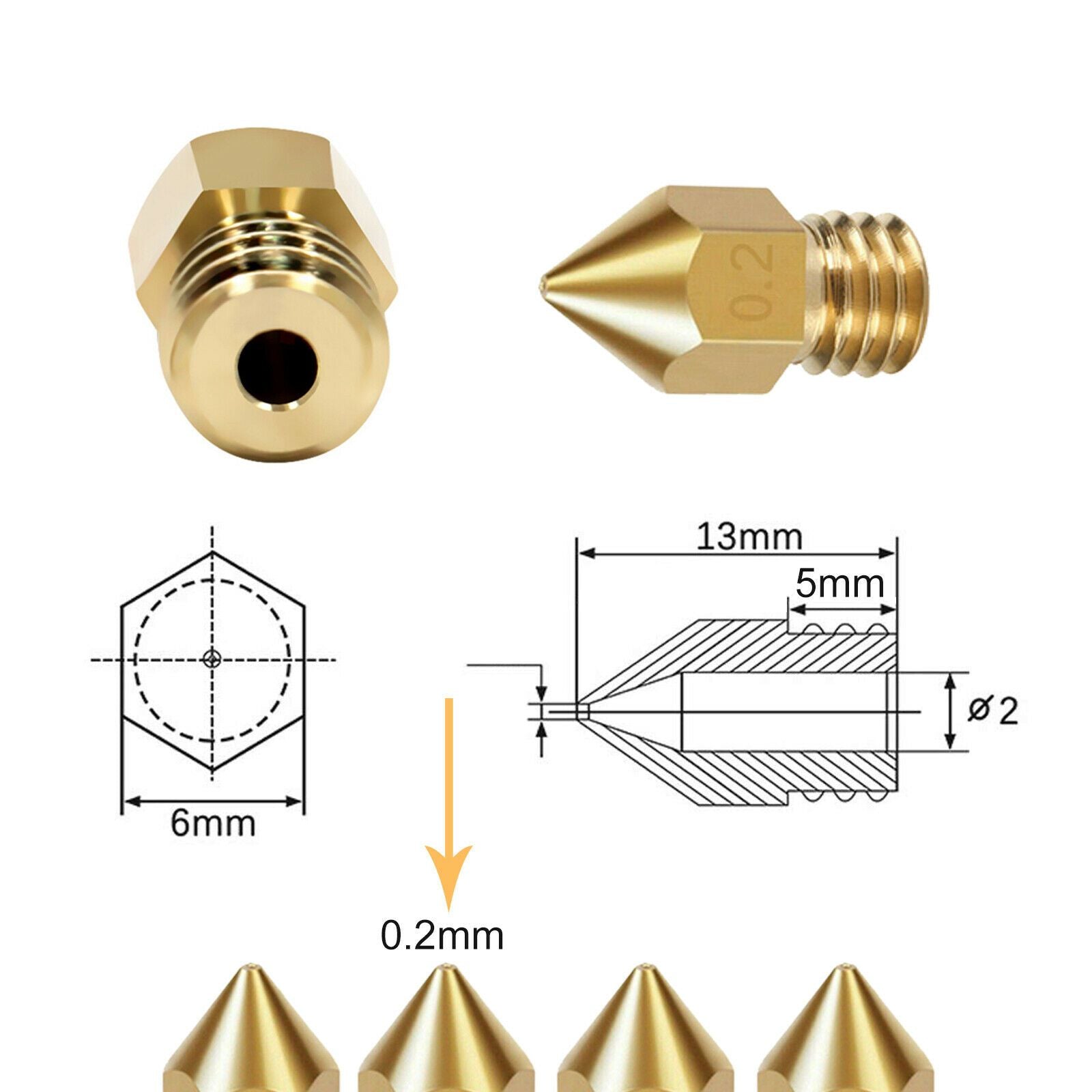 3D Printer 0.4mm Nozzle Throat & 0.4mm Extruder Brass Nozzle Printer Head Set V201-W11877755