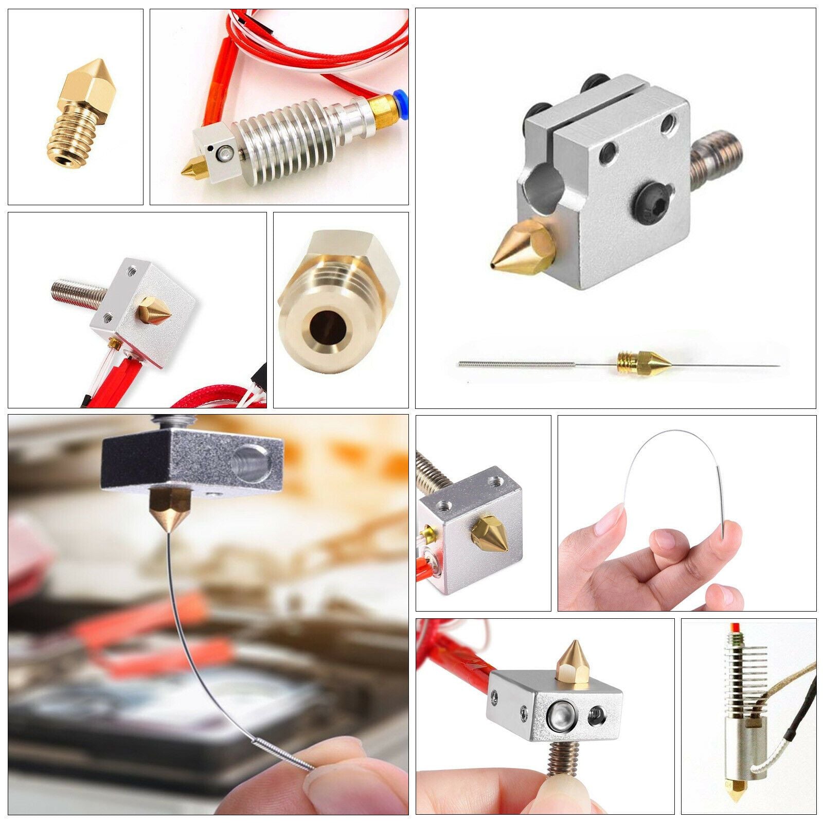 3D Printer 0.4mm Nozzle Throat & 0.4mm Extruder Brass Nozzle Printer Head Set V201-W11877755