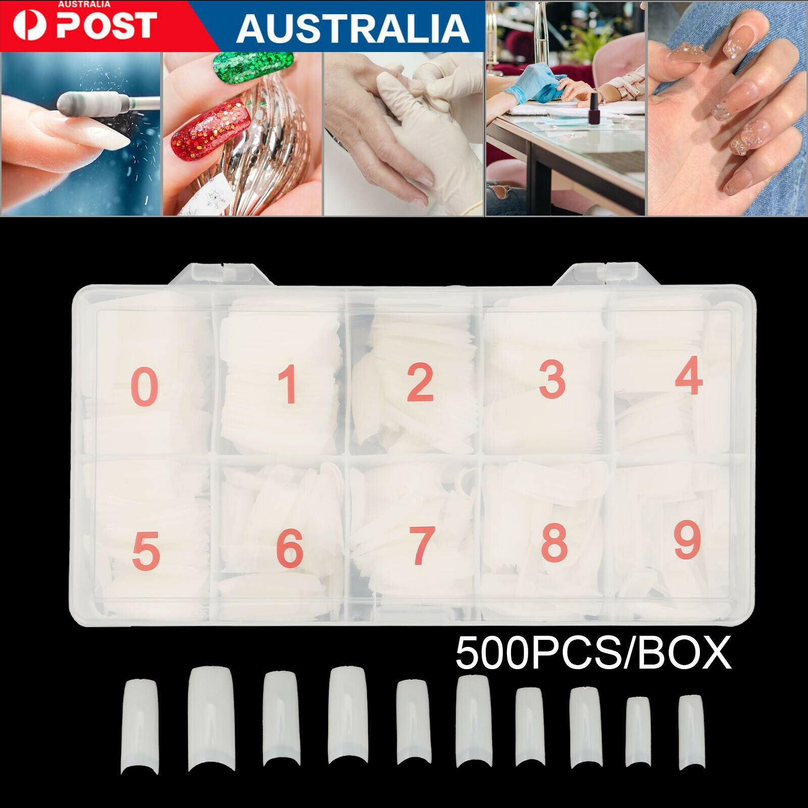 500Pcs Fake French Nail Tips White Clear Stiletto False Gel Pointy Art Acrylic V201-W11877773