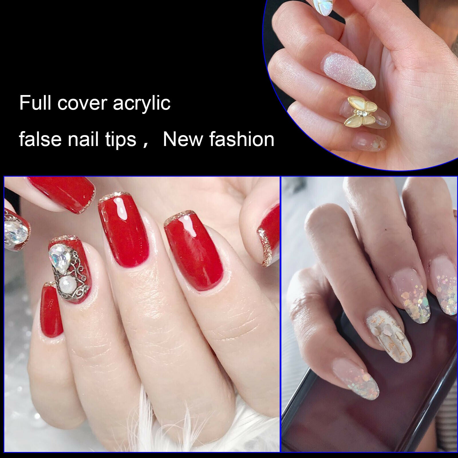 500Pcs Fake French Nail Tips White Clear Stiletto False Gel Pointy Art Acrylic V201-W11877773