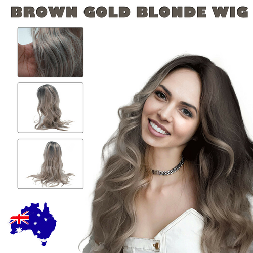 The new Brown Gold Blonde Long Wavy Wig Synthetic Curly Hair Cosplay Fashion V201-W11877791