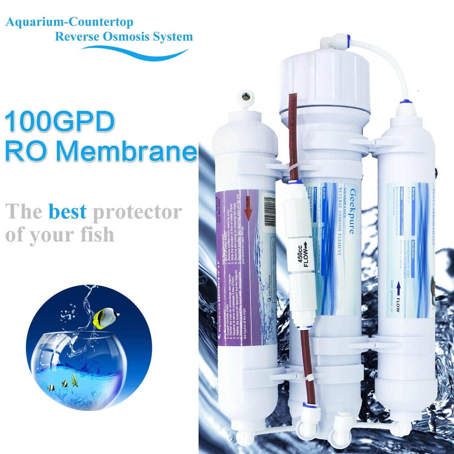 3 Stage Portable Aquarium Countertop Reverse Osmosis Water Filter System 100GPD V201-W11947083