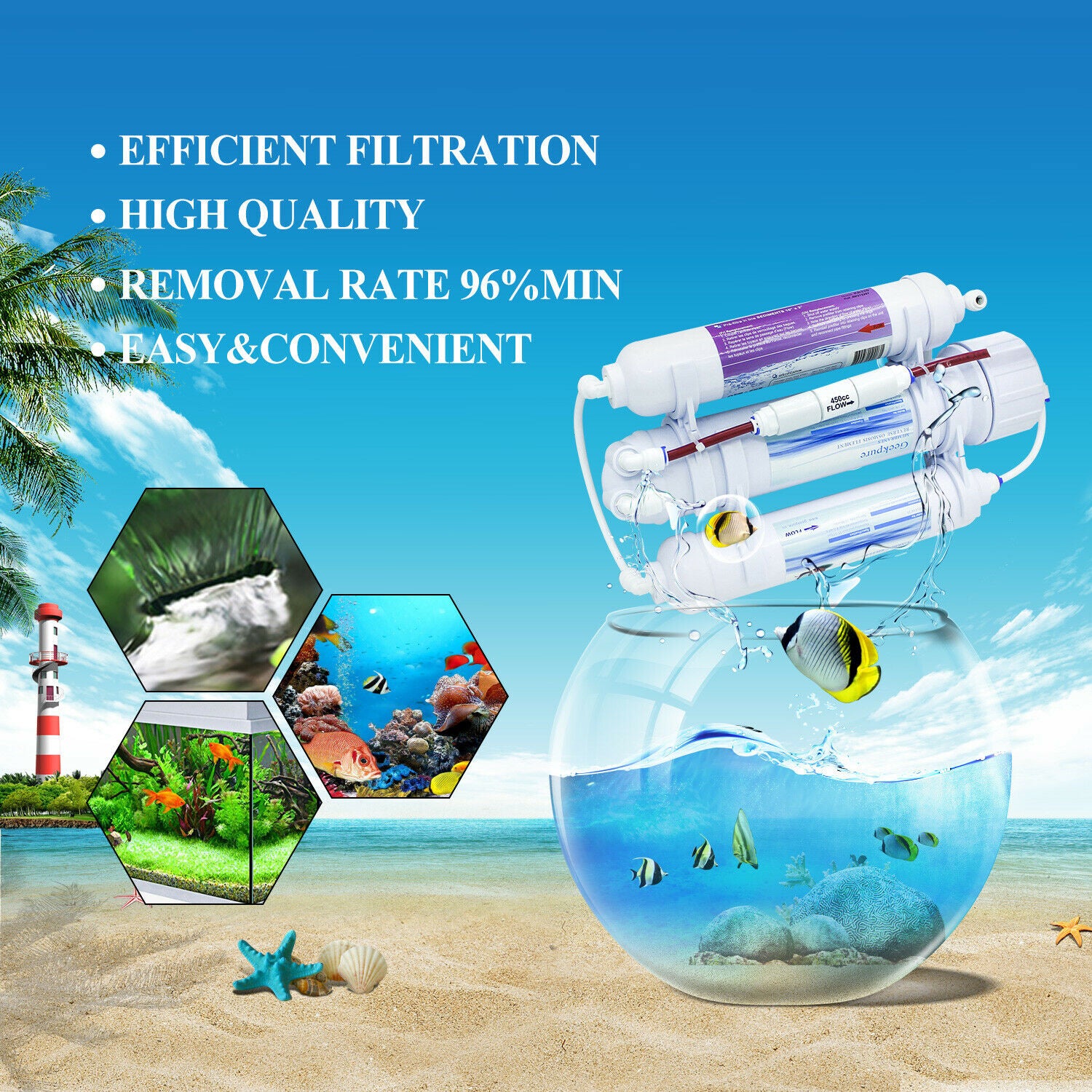 3 Stage Portable Aquarium Countertop Reverse Osmosis Water Filter System 100GPD V201-W11947083