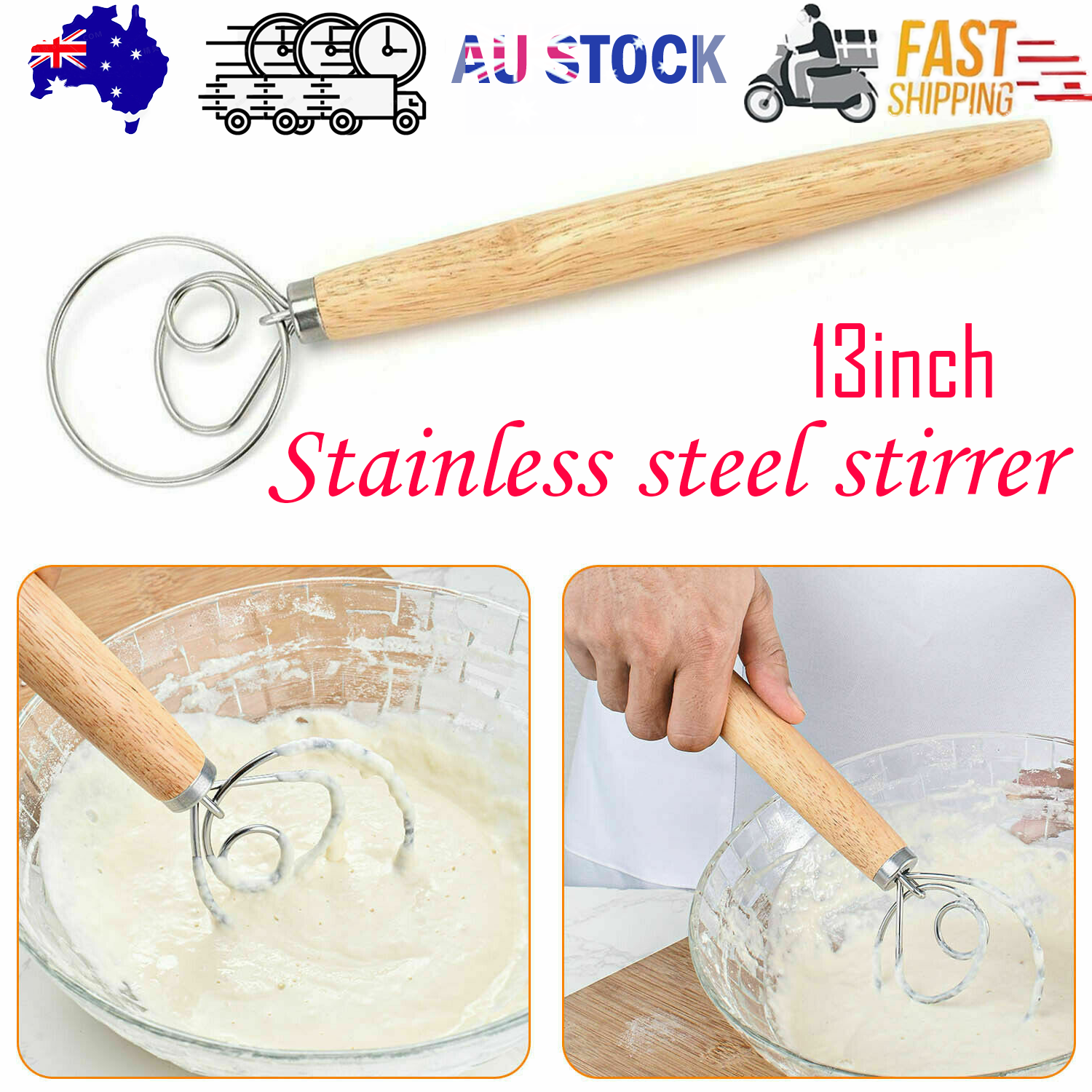 13 INCHES BAKING DOUGH STAINLESS STEEL LARGE WIRE WHISK MIXER BREAD COOKING TOOL V201-W12063003