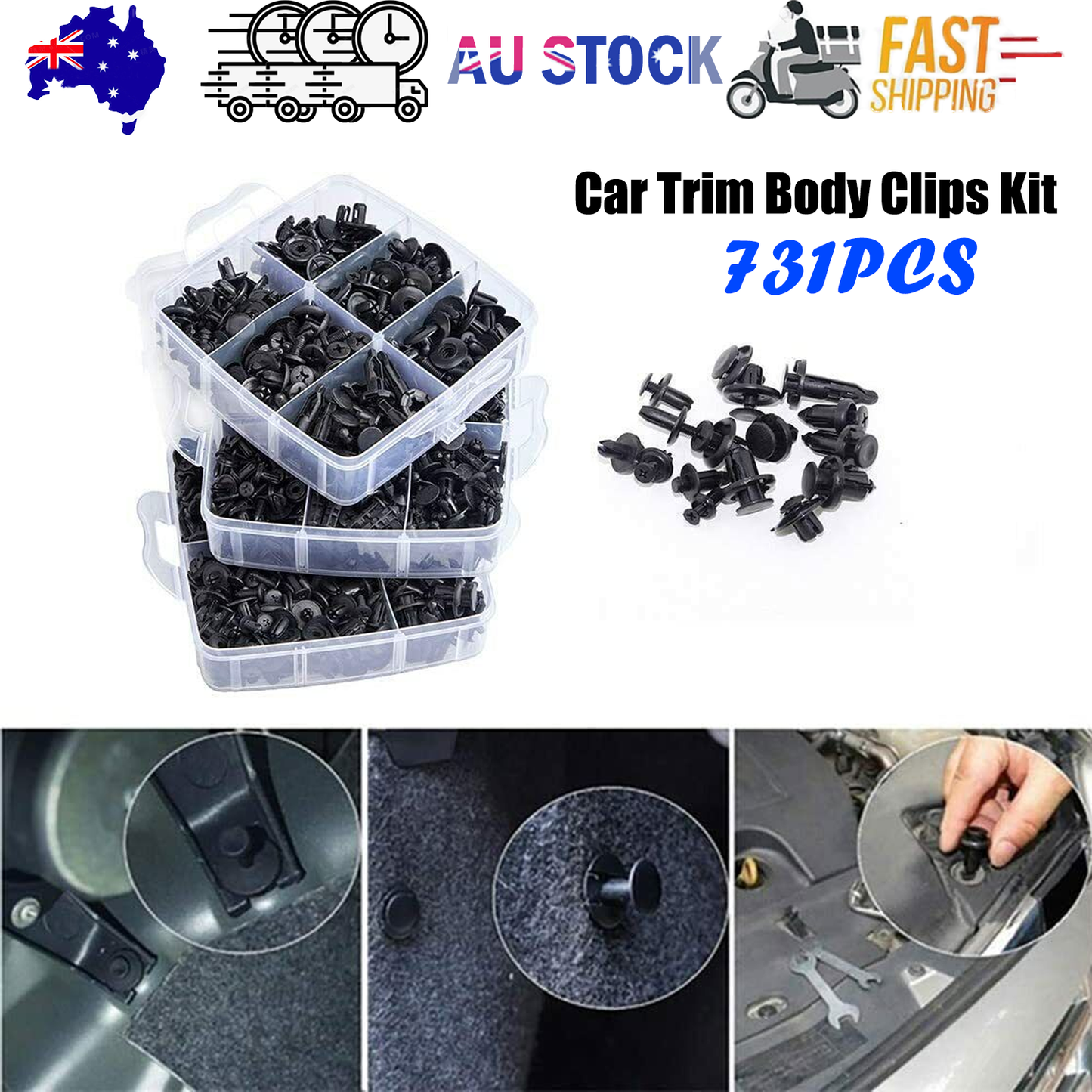 731pcs Car Trim Body Clips Kit Rivet Retainer Auto Panel Bumper Plastic Fastener V201-W12108837