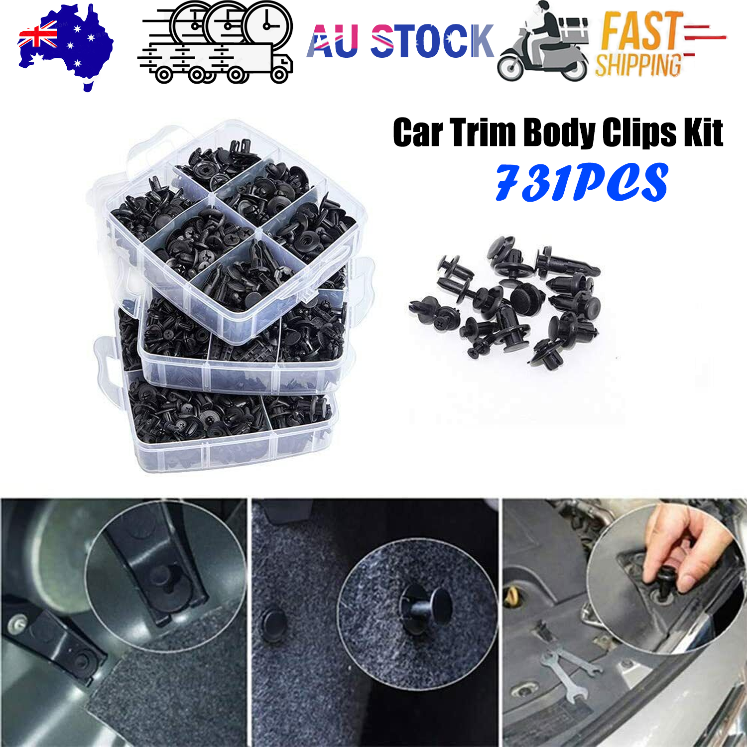 731pcs Car Trim Body Clips Kit Rivet Retainer Auto Panel Bumper Plastic Fastener V201-W12108837