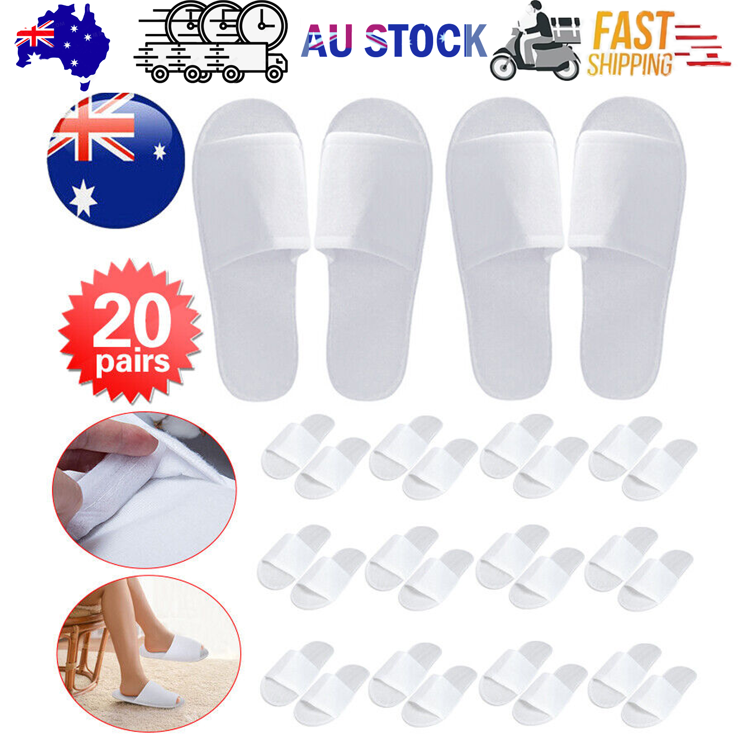 20Pairs Unisex White Disposable Slipper SPA Non-Slip Slippers Hotel Household V201-W12419465