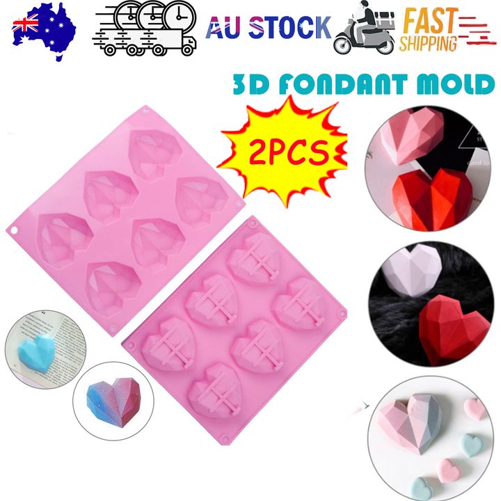 2PCS DIY 3D Fondant Mold Silicone Heart Shape Candy Cake Chocolate Mould Sugar Craft V201-W12420716