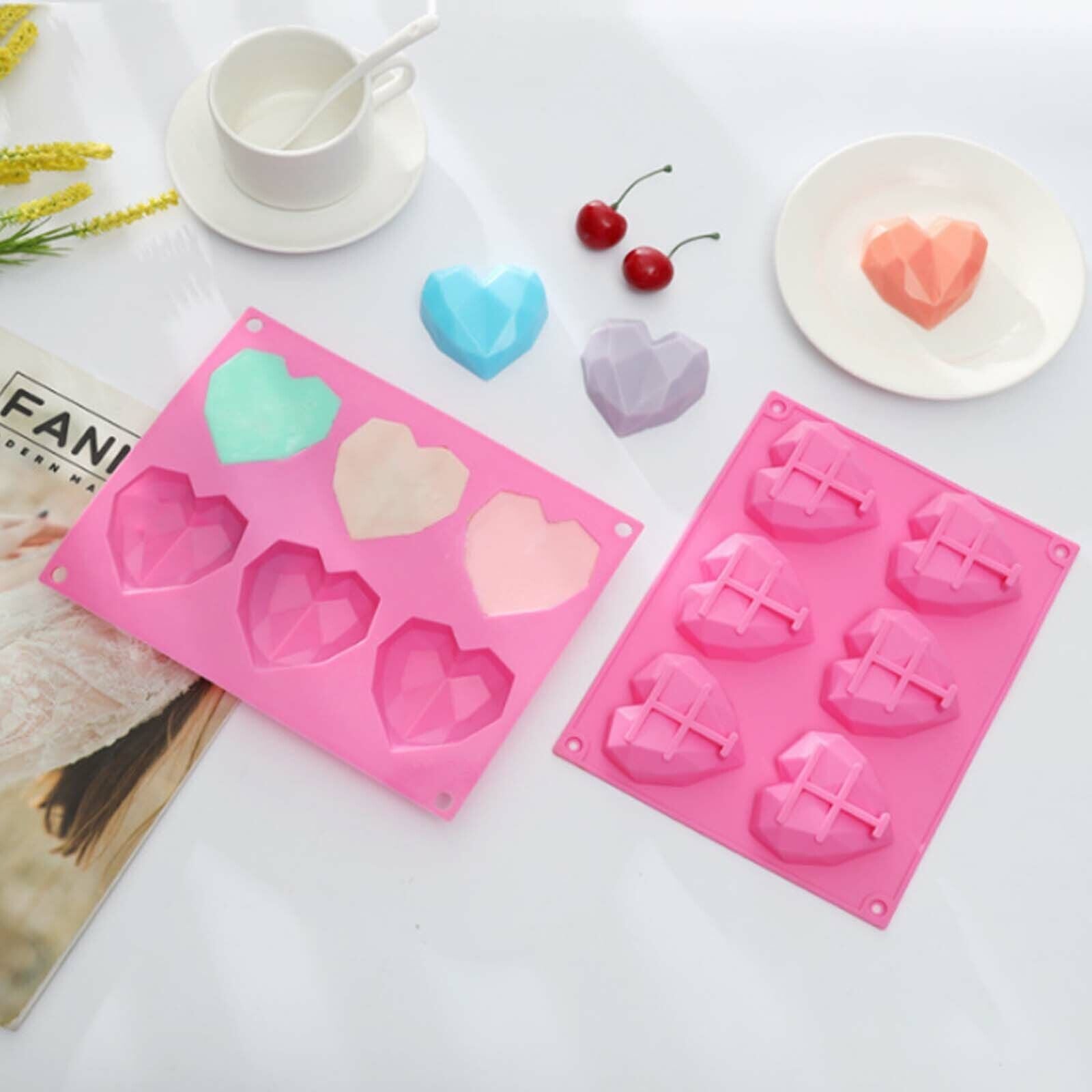 2PCS DIY 3D Fondant Mold Silicone Heart Shape Candy Cake Chocolate Mould Sugar Craft V201-W12420716