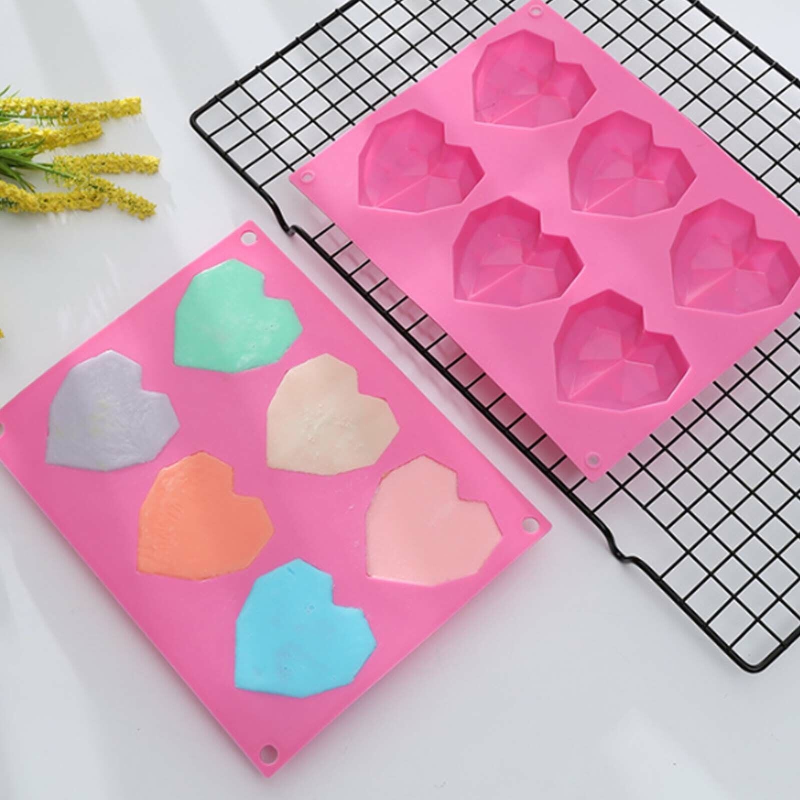 2PCS DIY 3D Fondant Mold Silicone Heart Shape Candy Cake Chocolate Mould Sugar Craft V201-W12420716
