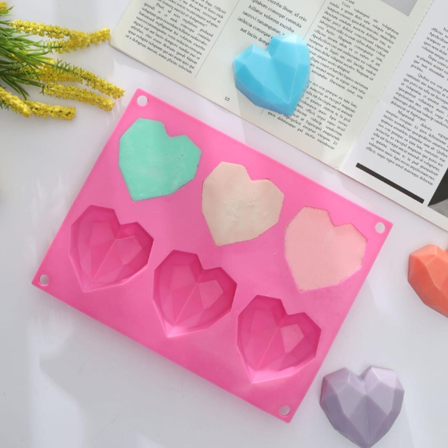 2PCS DIY 3D Fondant Mold Silicone Heart Shape Candy Cake Chocolate Mould Sugar Craft V201-W12420716