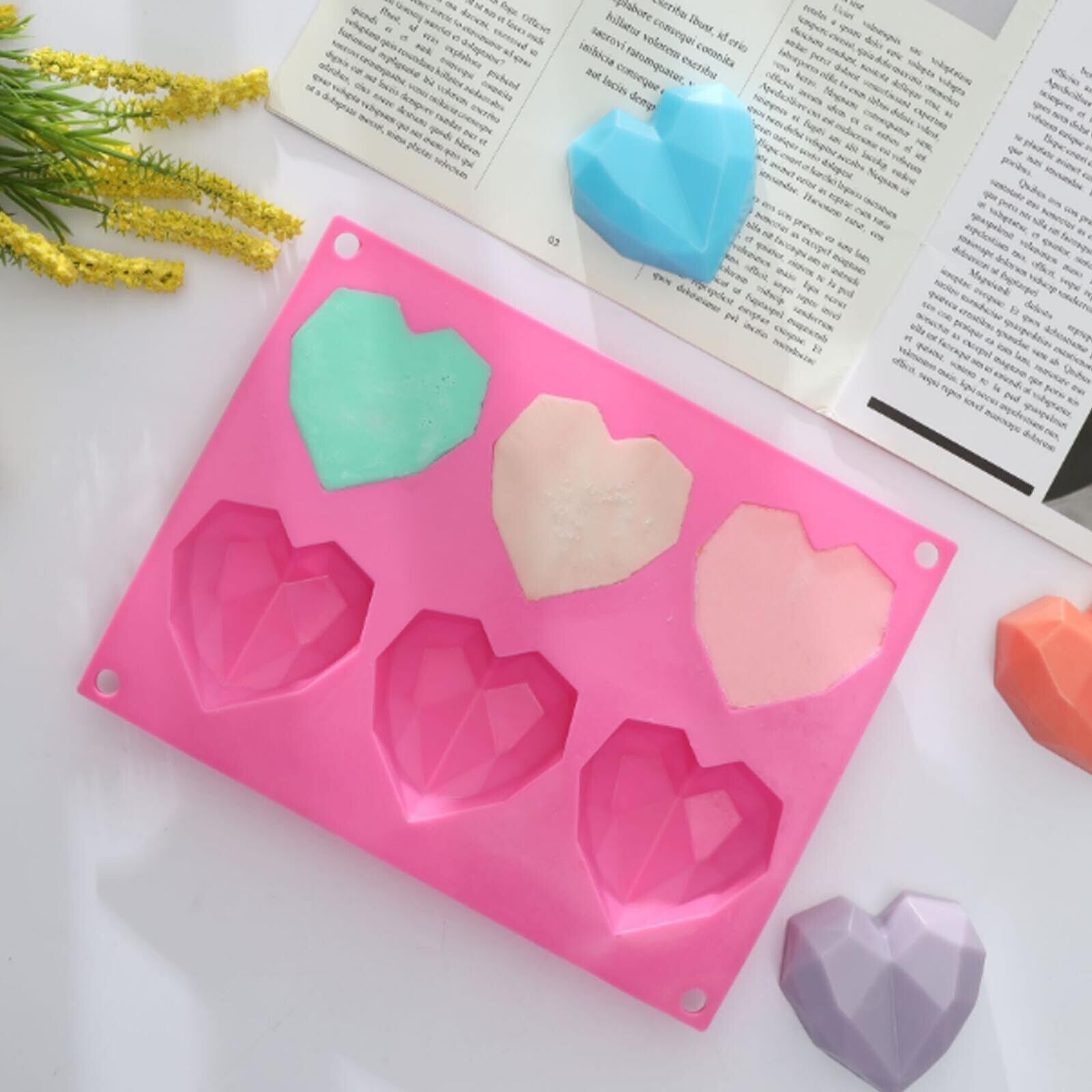 2PCS DIY 3D Fondant Mold Silicone Heart Shape Candy Cake Chocolate Mould Sugar Craft V201-W12420716