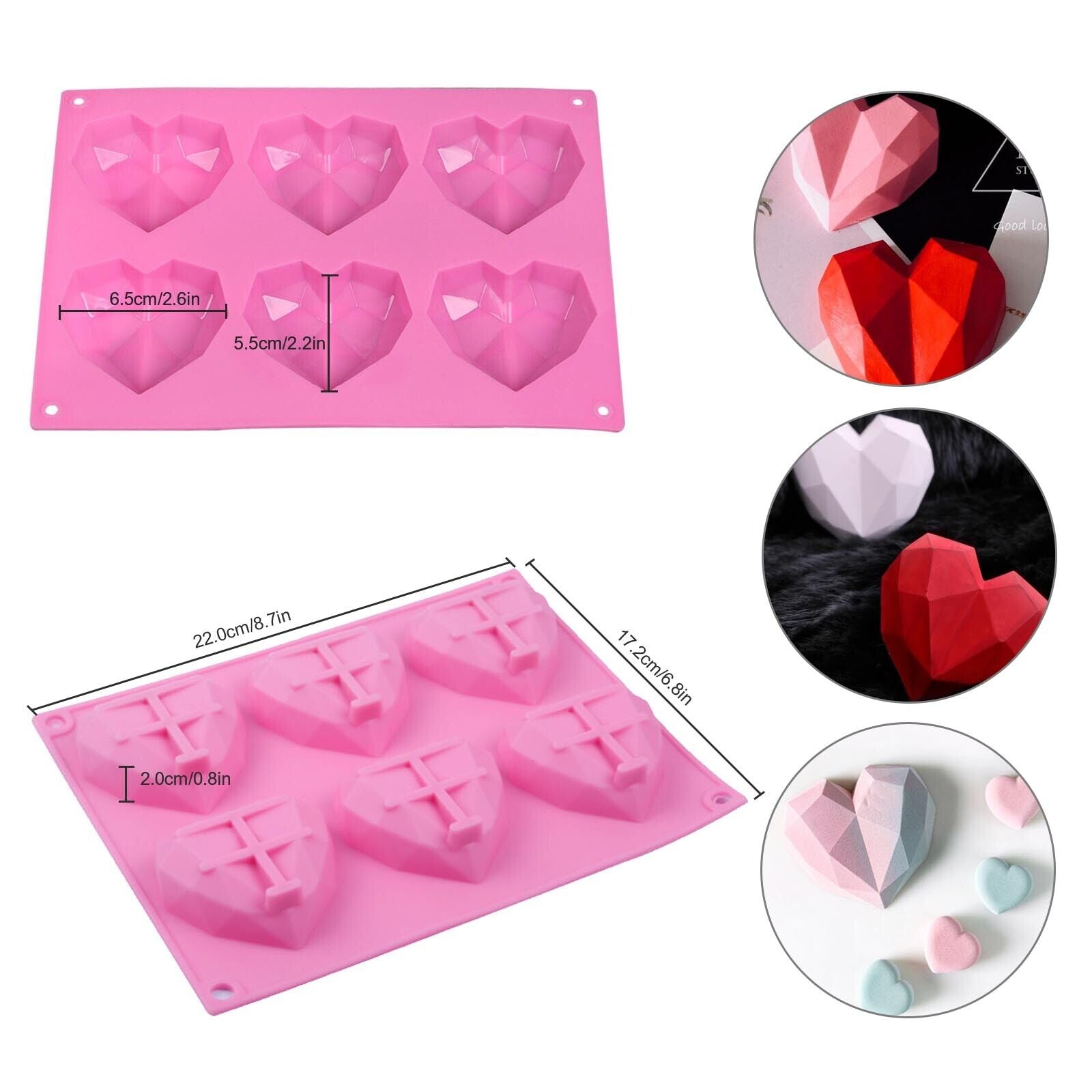 2PCS DIY 3D Fondant Mold Silicone Heart Shape Candy Cake Chocolate Mould Sugar Craft V201-W12420716