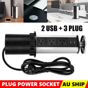Pop Up Power Point 3 Socket Plug + 2 USB Table Home Kitchen Desk Outlet V201-W12466449