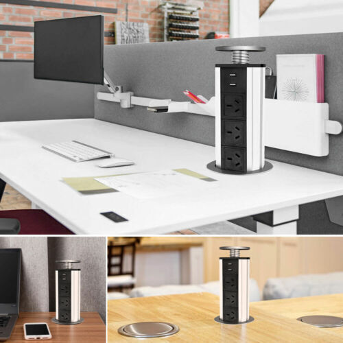 Pop Up Power Point 3 Socket Plug + 2 USB Table Home Kitchen Desk Outlet V201-W12466449