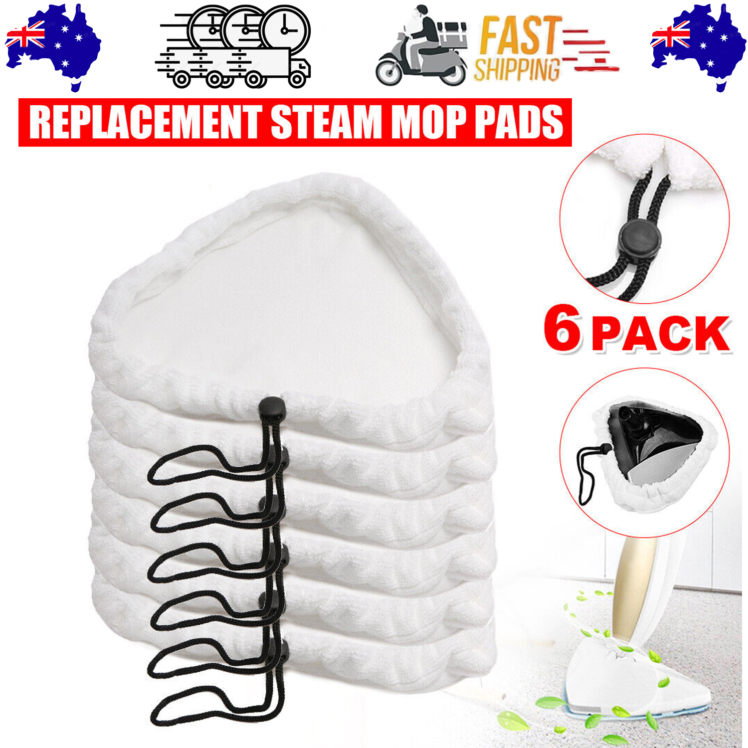 6PCS For H2O H20 Steam Mop Pads Replacement Reusable Washable Cloths Microfiber V201-W12466461