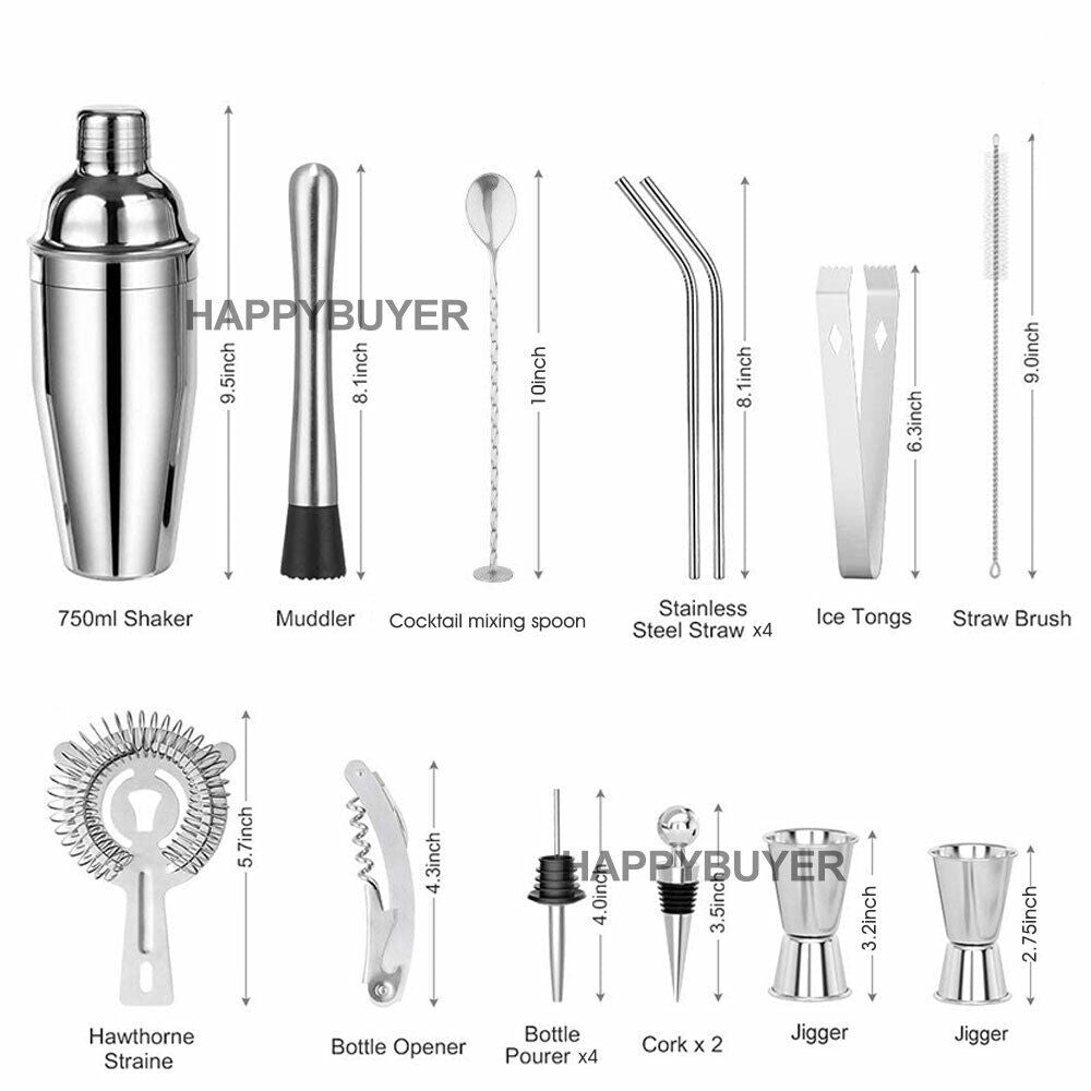 20Pcs Cocktail Shaker Set 750ml Martini Strainer Bartender Kit Bar Spirits Maker V201-W12466515