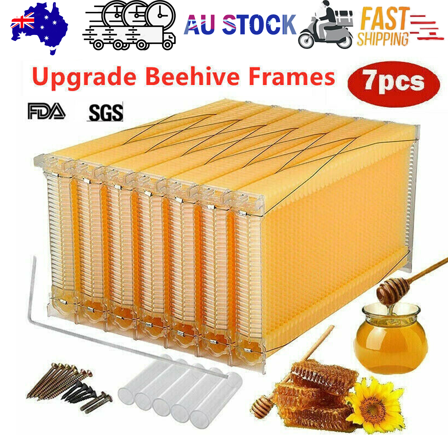 Neweast 7Pcs Flow Bee Comb Hive Frames For Wooden Beekeeping Beehive House V201-W12466559