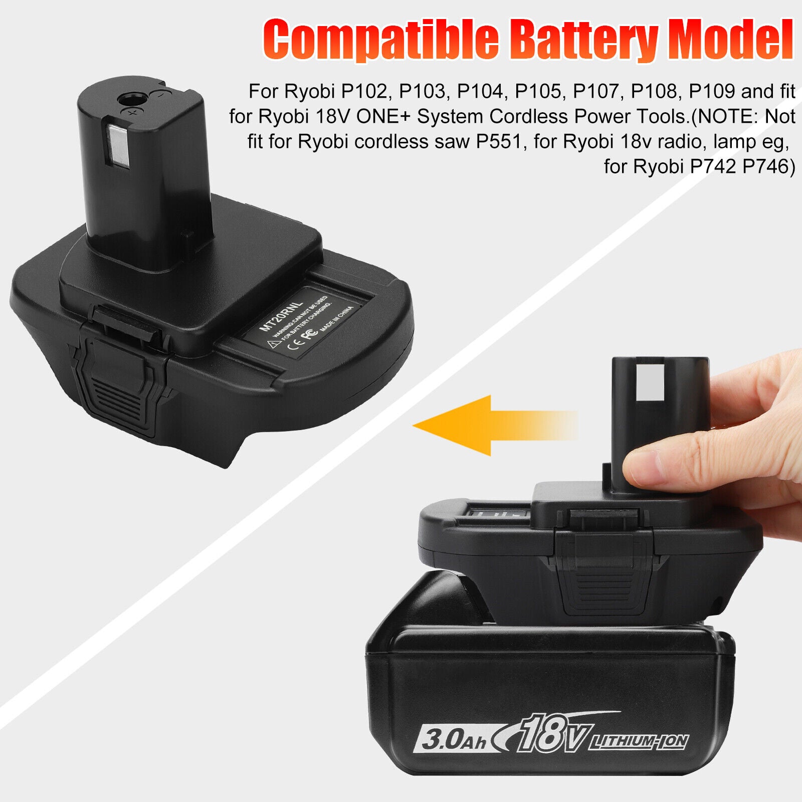 Battery Adapter MT20RNL for Makita Li-ion Batteries Convert to Ryobi 18V Tools V201-W12513631