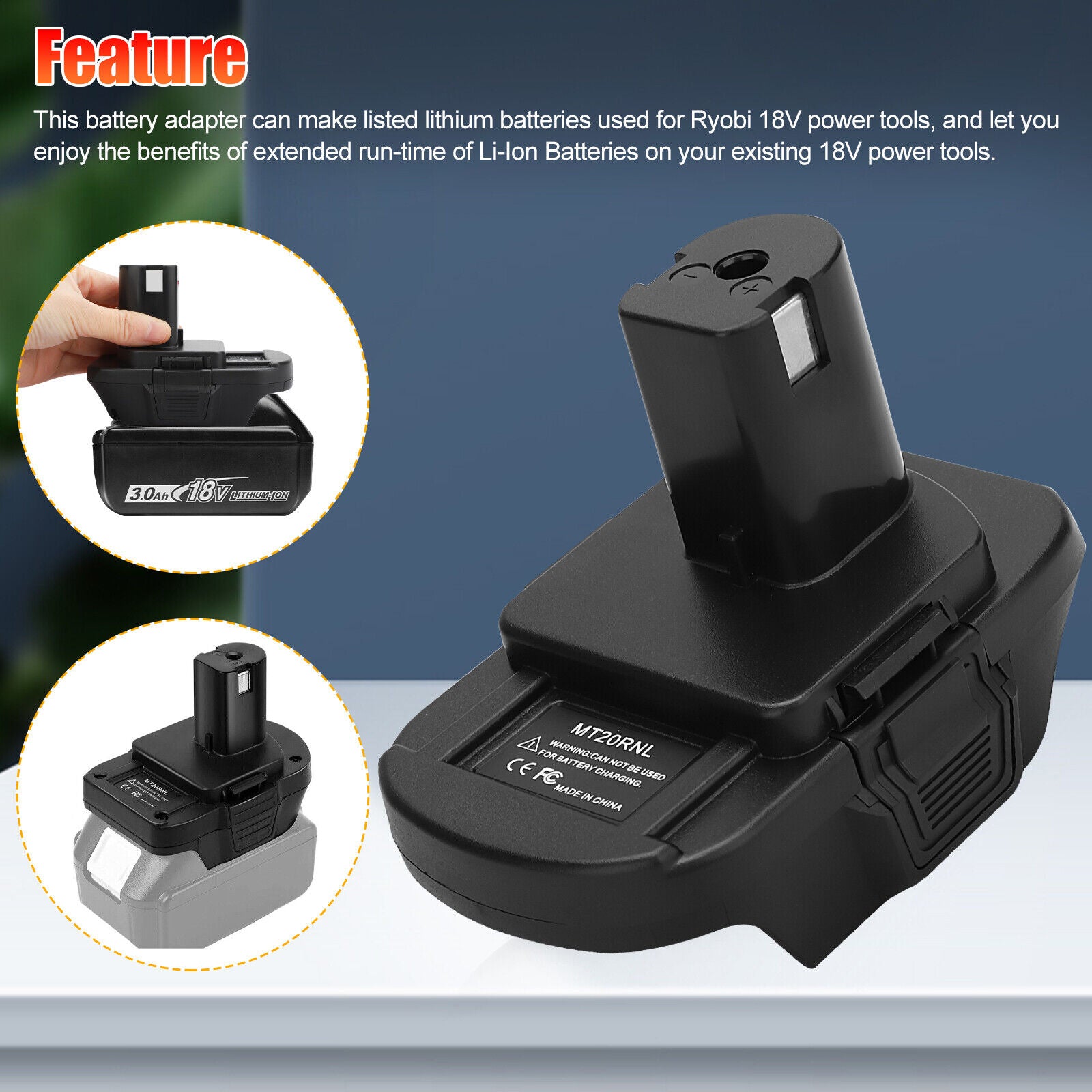 Battery Adapter MT20RNL for Makita Li-ion Batteries Convert to Ryobi 18V Tools V201-W12513631