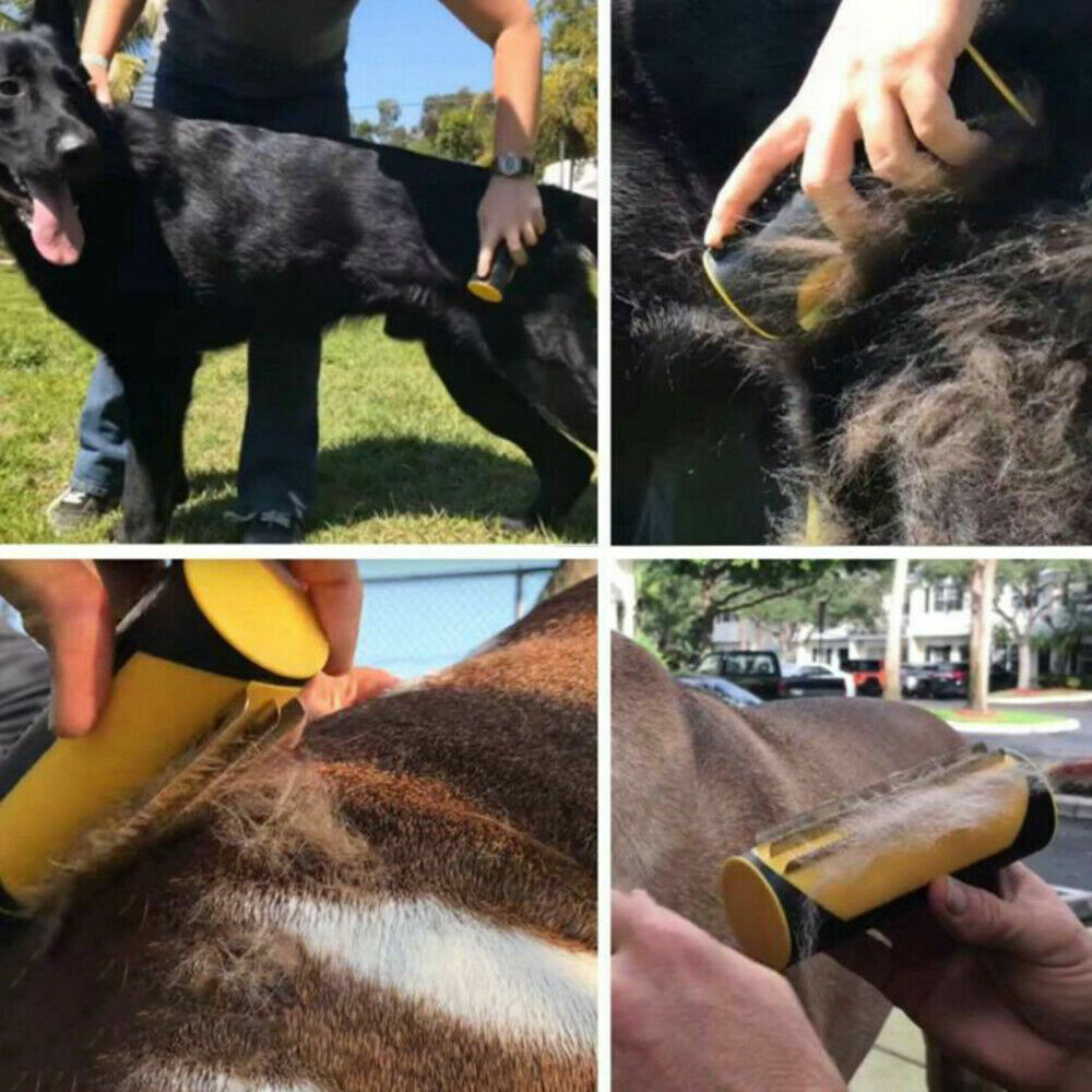 Pet Dog Cat Hair Fur Deshedding Shedding Trimmer Grooming Roll Comb Brush yellow V201-W12515181
