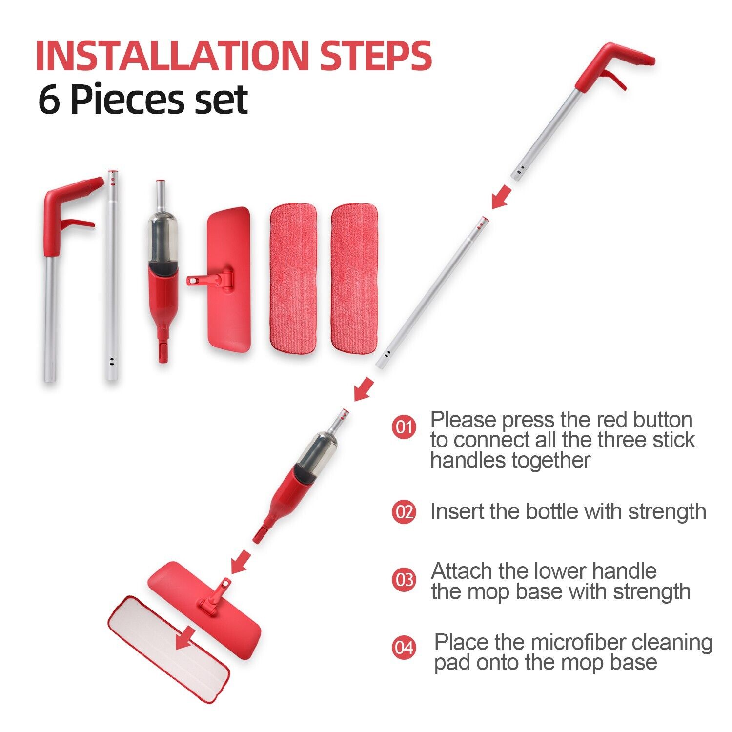 Spray Flat Mop Microfiber Pads Floor/Tile Kitchen Bathroom Living room Cleaning V201-W12549010