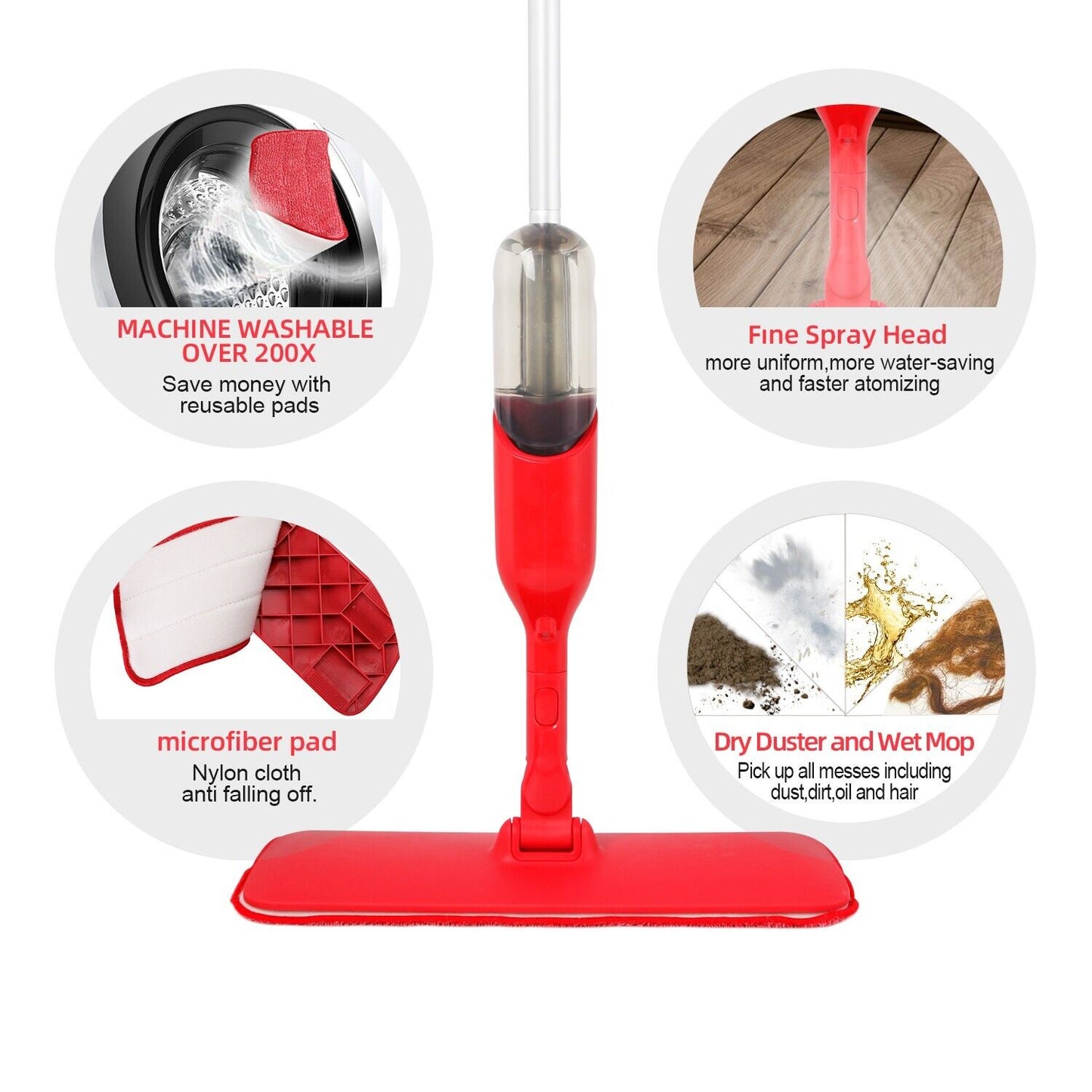 Spray Flat Mop Microfiber Pads Floor/Tile Kitchen Bathroom Living room Cleaning V201-W12549010